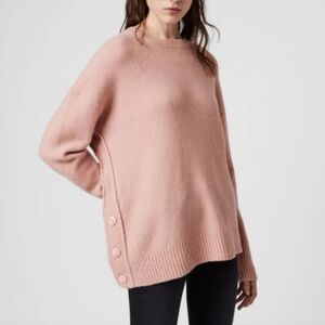 AllSaints Rufa Wool Blend Side Button Sweater Ballet Pink Large